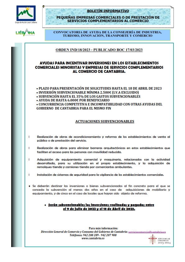 Subvenciones al sector de la distribución comercial minorista en Cantabria para el año 2023.
